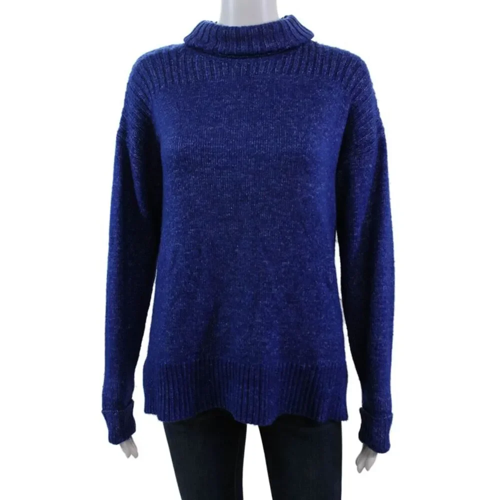 Renuar Womens Long Sleeves Pullover Turtleneck Sweater Lapis Blue Size Medium